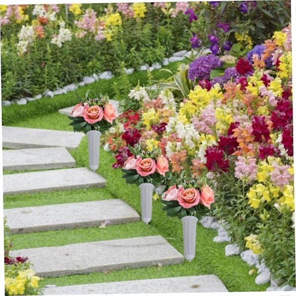 3 stk. Kirkegård Grav Vase, Plen Blomsterholder med Jordspyd Gravstein Blomsterbeholder