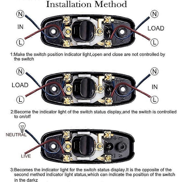 Lampun kytkin 2 kpl Musta Inline-lampun kytkin 250V 10A Välikytkin LED-merkkivalolla Johdossa oleva kytkin yöpöydän lampulle Pöytälampun virta