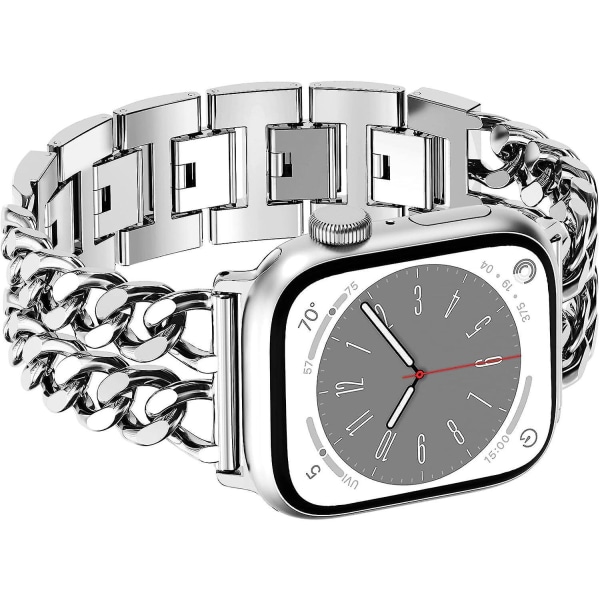 Tyylikäs ruostumattomasta teräksestä valmistettu metalliranneke Apple Watch - Yhteensopiva sarjan 8, 7, 6, 5, 4, 3, 2, 1 kanssa - hopea