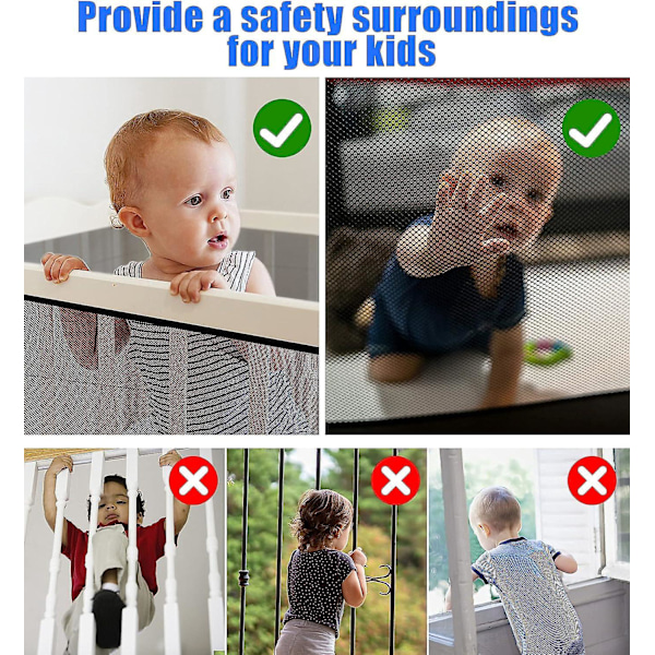 Trappe Sikkerhedsnet - Ingen Boring Nødvendig, 3 Meter L x 0,75 Meter H, Balkon Gelænder Net, Babyport til Sikker Babysikring
