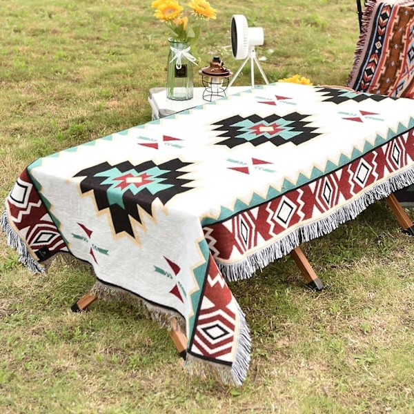 Tolenre Sofffilt 90x150 cm, Bomullsstickad Boho Överkast, Multifunktionell Sängöverkast Dekorativ Filt Campingfilt