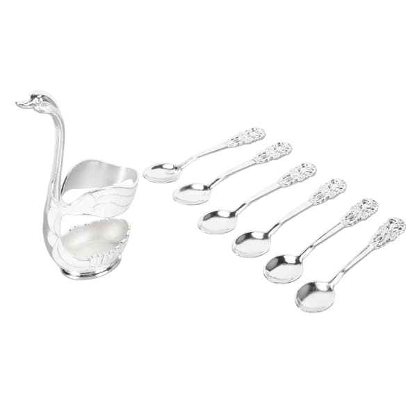 Silver Swan Dinnerware Set Svanbas Hållare Tesked Bestickset Kaffeskedset för Kaffe Frukt Desserts