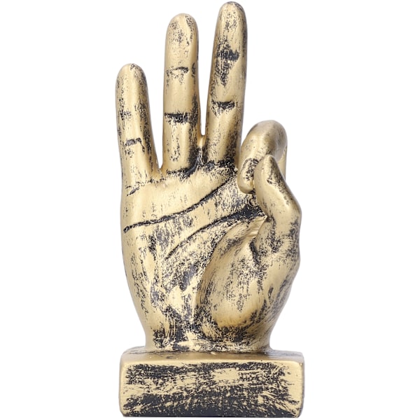 Harpiks Finger Statue OK Gest Skulptur Skrivebordsornamenter Hjem Retro Dekorasjon Messing Farge