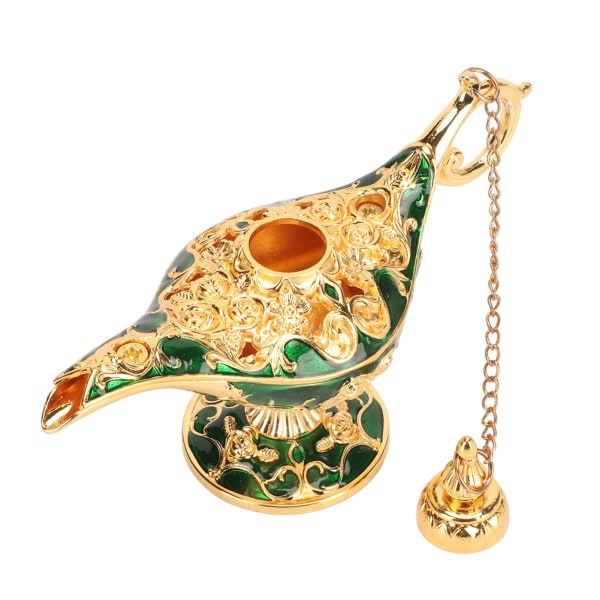 Magic Genie lampe Udsøgt farveægte iøjnefaldende legering præget mønster Genie lampe til soveværelse kontor guld+grøn 4,7 tommer