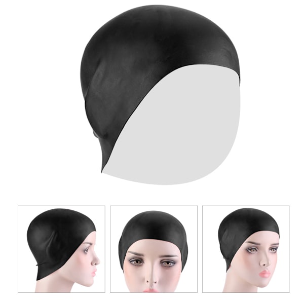 Hållbar unisex silikon vattentät simmössa solid hög elastisk simmare hatt svart