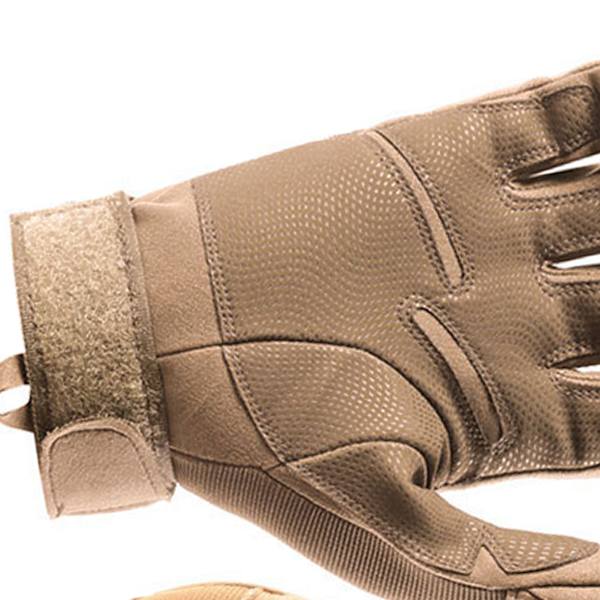 Beskyttende handsker fuld finger M størrelse mikrofiber læder åndbar vind bevis ridning handsker til udendørs træning sand farve