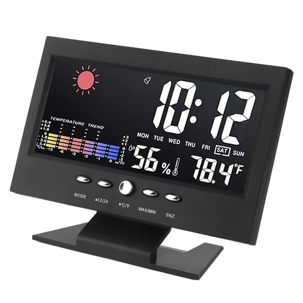 Sääennustekello ABS LED -värinäyttö Monitoiminen lämpötila- ja kosteushälytyskello Musta
