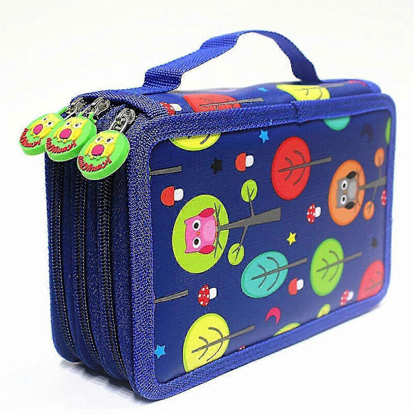Pencil Case med 3 Rum, penalhus, poseboks Navy blå
