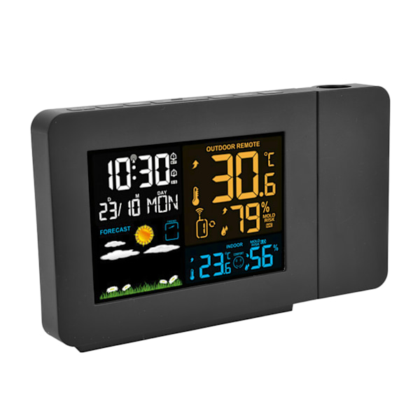 Inomhus- och utomhustermometer 60 m överföringsklockprojektionsfunktion Temperaturprognos Digital hygrometer EU 100-240V