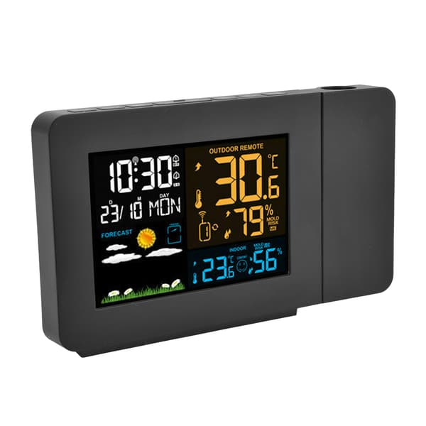 Inomhus Utomhus Termometer 60m Överföring Klocka Projektionsfunktion Temperaturprognos Digital Hygrometer EU 100‑240V