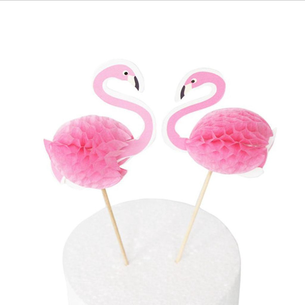 24 Stykker Flamingo Cupcake Kage Toppers Kagedekoration til Luau Hawaii Fødselsdag