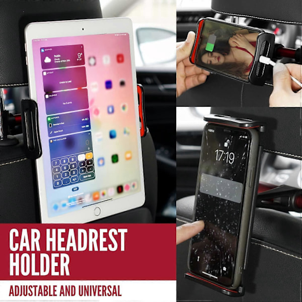 Tablet Holder til Bil. Bil Tablet Holder til Nakkestøtte med Universal 360 Graders Rotation (rød)
