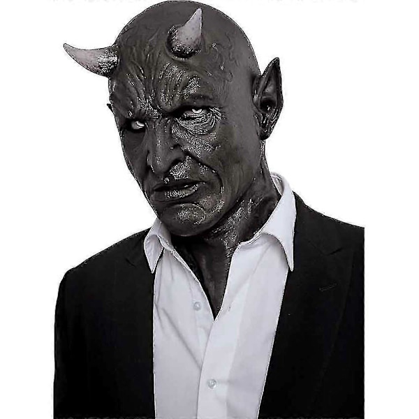 Cosplay Mephistopheles Naamio Kauhu Demonisarvi Naamio Paholaisen Tappaja Lateksikypärä Naamiaiset Karnevaali Halloween Juhlapuku Rekvisiitta kirkkaanharmaa