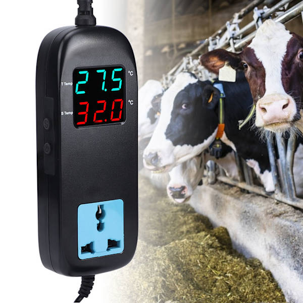 90-250V Digital Display Temperaturregulator Elektronisk Termostat med Strømkabel EU-plugg