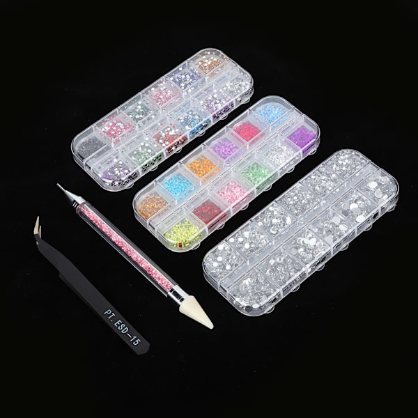 Neglekunst DIY Rhinestone Manicure Værktøj Flad Spids Base Mini Perler Dekoration Sæt 5stk