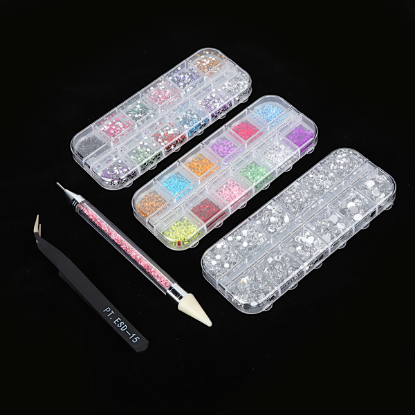 Neglekunst DIY Rhinestone Manikyrverktøy Flat Pointed Base Mini Beads Dekorasjon Set5Pcs
