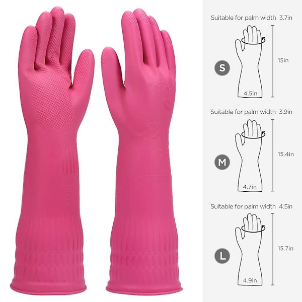 Kjøkkenoppvaskhansker i gummi, husholdningsrengjøringshansker, vanntette gjenbrukbare (Rose rød, Large)