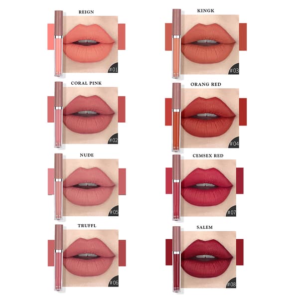 8 farver mat flydende læbestift Non Stick Cup Lip Gloss Makeup Langtidsholdbar læbestift kosmetik