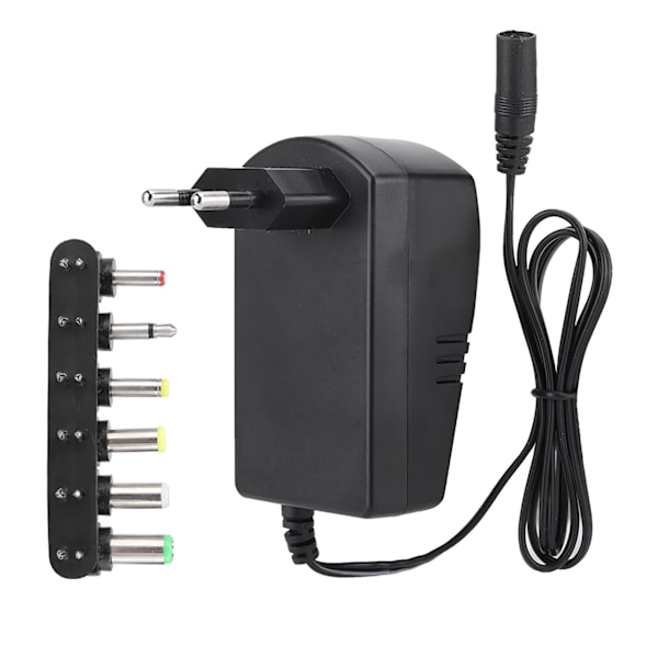 Universal 30W 3V-12V justerbar spændingsstrømadapter med 6 stik (EU-stik 100-240V)