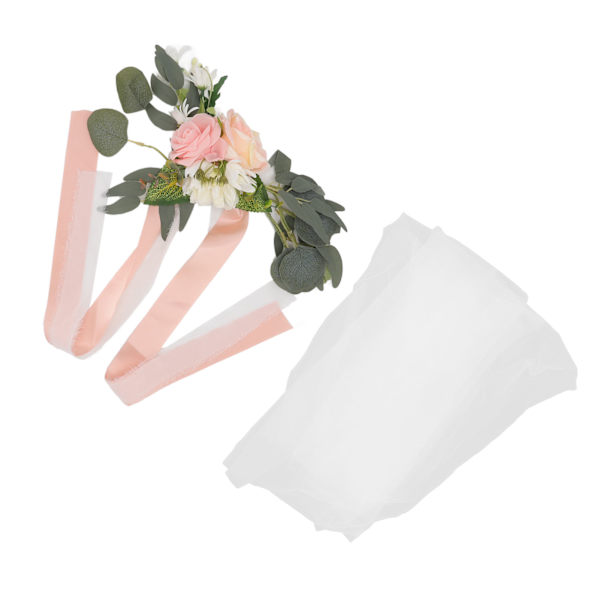 Bryllupsstol Blomster Kunstig Simulering Elegant Bryllupsgang Dekorasjon med Bånd for Seremoni Fest Korea Rosa