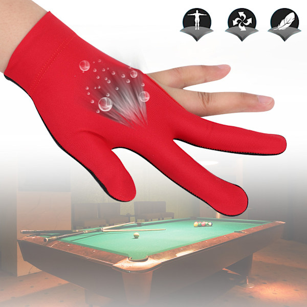 Unisex Snooker Biljard Köhandske Pool Vänster Hand Öppen Tre Fingerhandskar (röd)