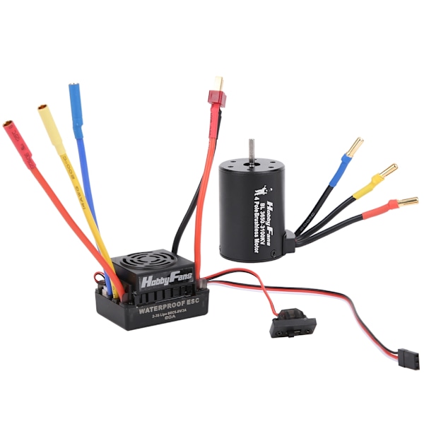 Waterproof Brushless Motor 4P 3650 3100KV T Male Plug with 60A Brushless ESC Set for 1/10 RC Car