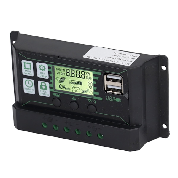 PWM Solar Charge Controller Regulator LCD Display til ÅBNE AGM GEL Batterier 12V 24V 100A 2 USB PV Panel Kontrol