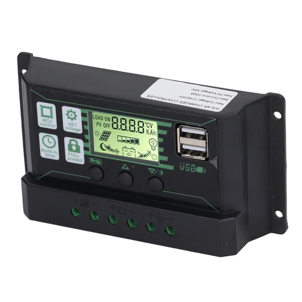 PWM Solar Charge Controller Regulator LCD-skärm för ÖPPNA AGM GEL-batterier 12V 24V 100A 2 USB PV-panelkontroll