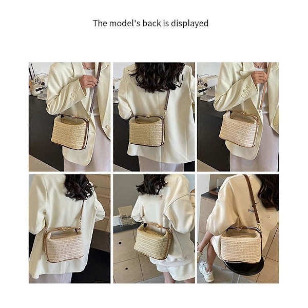 Fashionabel Halm - Kroppsväska Handväska Vit Patchwork Brun
