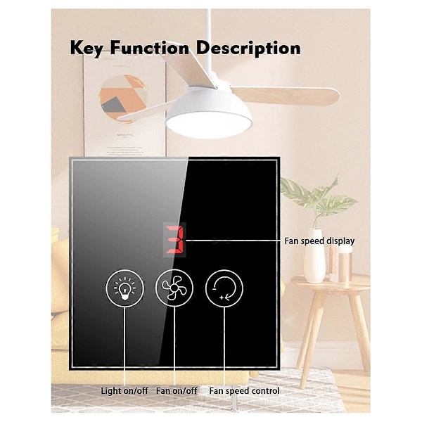 Tuya Smart Switch Controller EU Stik Loftventilator Lampe Kontakt Sort