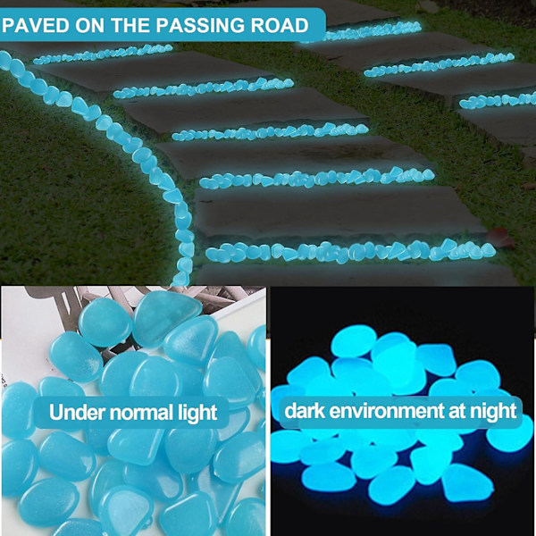 100 Stycken Självlysande Stenar Blå Självlysande Dekorativa Stenar Fluorescerande Stenar för Utomhus Trädgård Akvarium Gångvägar Poolstig Gräsmatta Gård