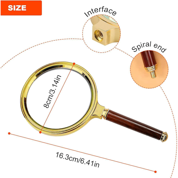 80 mm:n lukulasin suurennuslasi ja särkymätön peili lukemiseen, korkea selkeys ja kevyt.