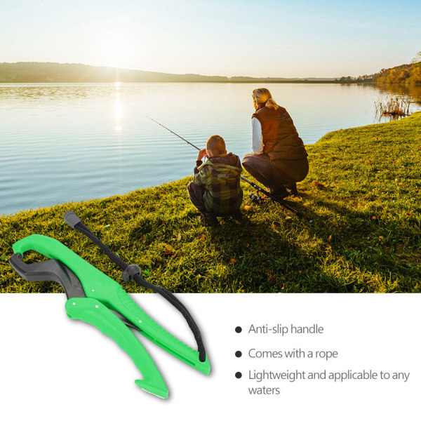 Fiskegripredskapsverktyg ABS-greppredskapshållare Fiskklämma med justerbart rep (grön, L)