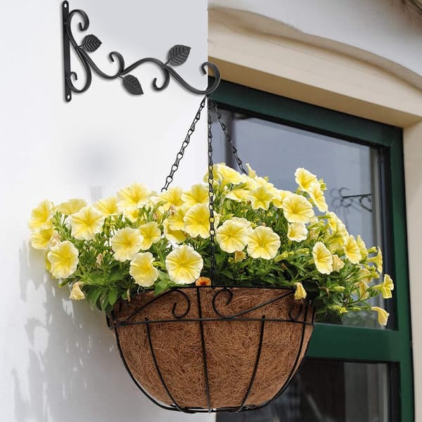 2 stk. vægmonteret jernkrog i europæisk stil til blomsterpotter, havepynt (sort)