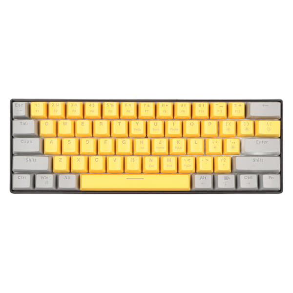 61-tangenters mekaniskt tangentbord, bärbart, kompakt 60 % spelande tangentbord med LED-bakgrundsbelysning för Windows PC-bärbar dator, grågul yta, blå brytare