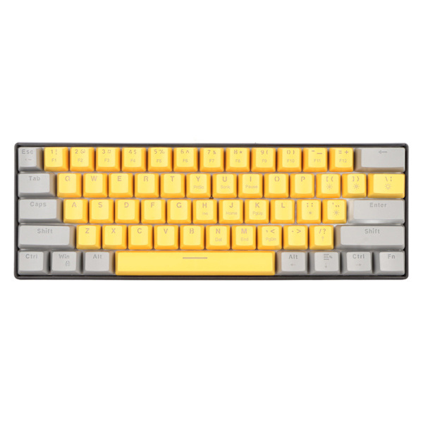 61-tasters mekanisk tastatur bærbar kompakt 60% spilltastatur med LED-bakgrunnsbelysning for Windows PC bærbar grågul overflate blå bryter