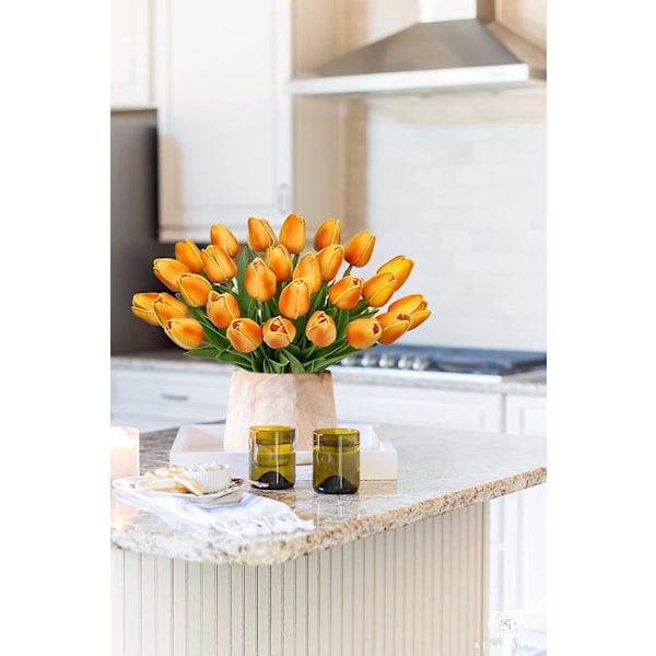 10 stk Kunstige Blomster Tulipaner Dekor Falske Blomster Veldig Ekte Plastblomster Tulipaner PU Latex Ekte Følelse Falske Blomster Tulipaner Oransje for Bryllupsrom D