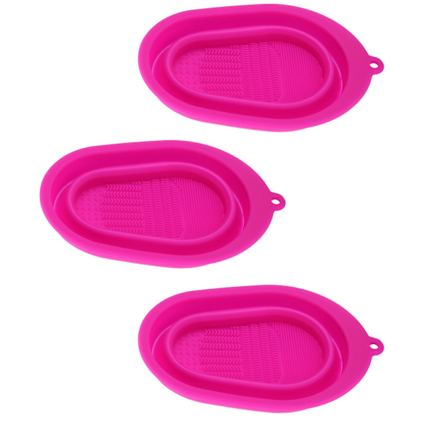 3 stk Silikonsminkebørste Rengjøringsskrubb Matte Bærbar Foldbar Sminkebørste Rengjøringsskål Rose Red