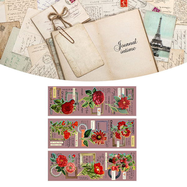 3PCS Naturliga klistermärken Scrapbook Vintage papper Vackra enkla applikationsklistermärken för journaling vägg kylskåp blomma