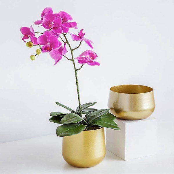 Passende Metallblomstervase, Rund Dekorativ Plantepottevase for Stue, Vase for Kunstige Blomster til Hjemmevegg / TV