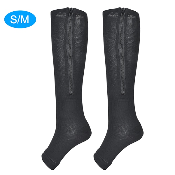 1 par lynlås mellem læglængde sok kompressionsstrømper Slanke leggings Stretch sokker åben tå (sort s M)