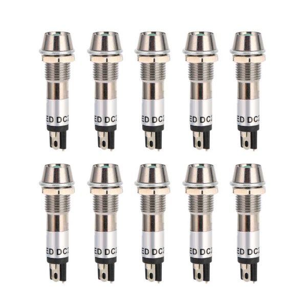 10pcs DC 24V Indicator Light Signal Lamp Stainless Steel Shell 8mm Signal Light Bulb Indicator Green