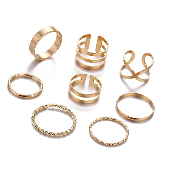 8 stk. Vintage Ring Sæt Stakbar Elegant Langtidsholdbar Guld Kno Ring Sæt til Kvinder