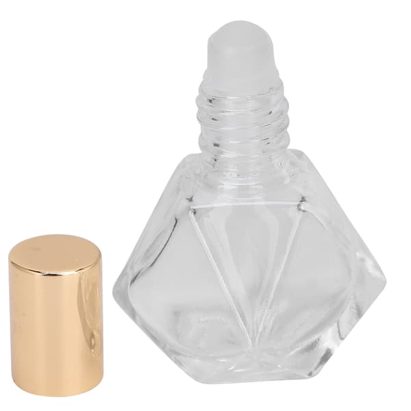 Roll On Påfyllbar Parfymeflaske Tomme Glass Aromaterapi Eterisk Olje Rollerflasker 8ml (Gullhette Glassperler)