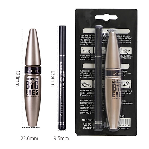 Ripsiväri ja Eyeliner Set Hienkestävä Pitkäkestoinen Vedenpitävä 10 ml Ripsiväri ja Eyeliner Pen silmämeikkiä varten