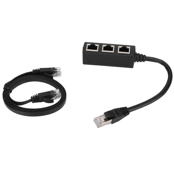 RJ45 Ethernet Adapter Kabel Forlengelsesfunksjon 1 til 3 Port Excellent Connection Splitter Adapter med 1 m kabel for hjemmet
