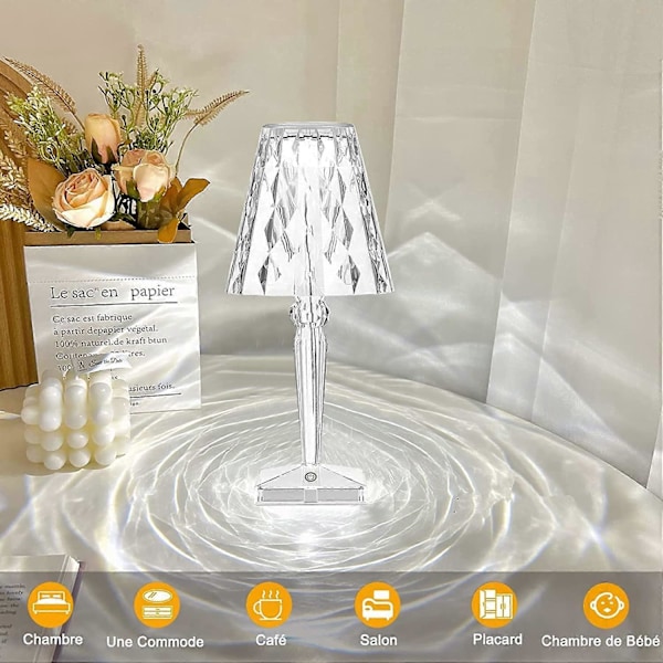 Kristall Bordslampa, Dekorativ Bordslampa med USB-Laddningsportar Touchkontroll 3 Färgtemperaturer för Sovrum, Vardagsrum, Gästrum och Kontor