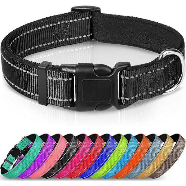 Hundehalsbånd, Reflekterende Polstret Neopren Kæledyrshalsbånd, Justerbare Nylonhalsbånd til Ekstra Små og Hvalpe Hunde, XL, Sort