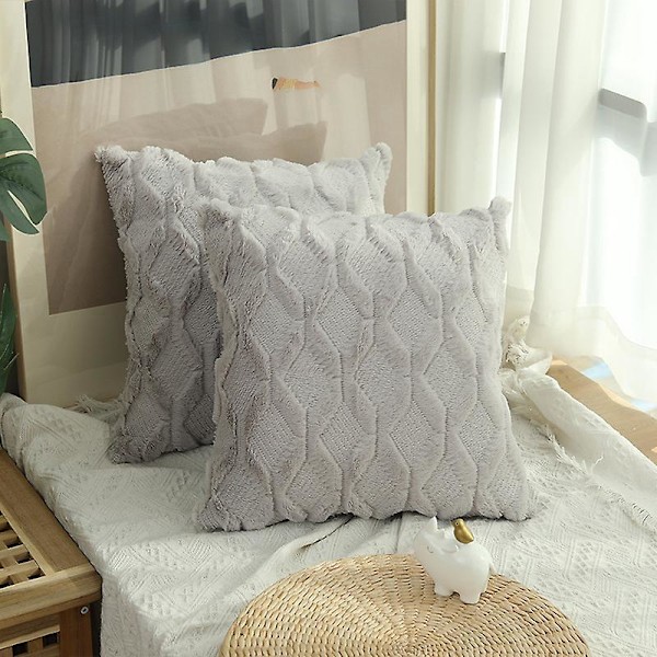 2-pack Faux Wool Kuddfodral - Ljusgrå, Farmhouse Dekorativ Kuddfodral