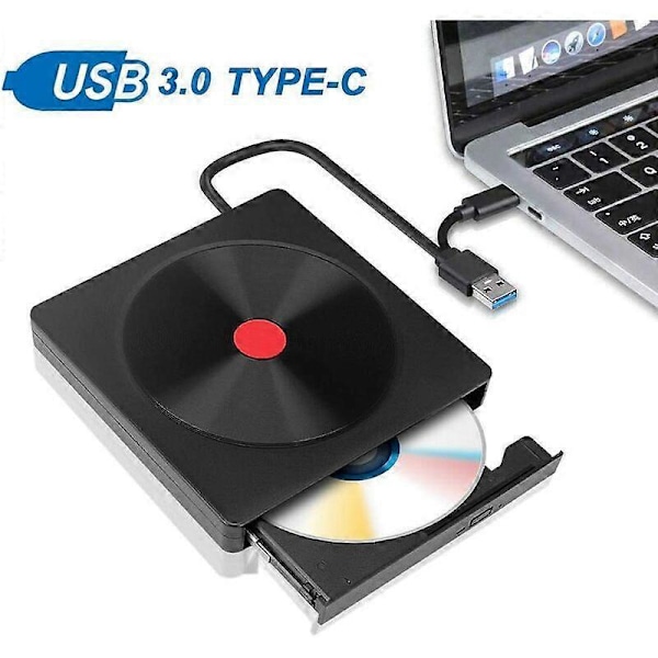 Ekstern DVD-drev, Bærbar USB 3.0 og Type C Brænder CD/VCD/DVD/CD-ROM Kortlæser USB DVD-drev til Windows og Mac IOS Desktop Computer
